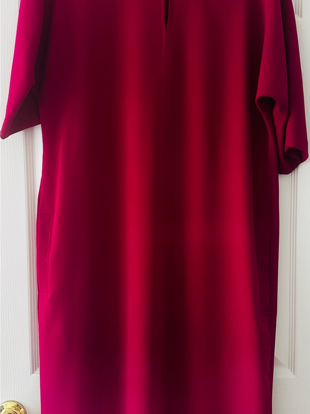 Women’s Fuchsia Magenta Midi Dress Neck Tie Cape Sleeve Pockets Elegant
